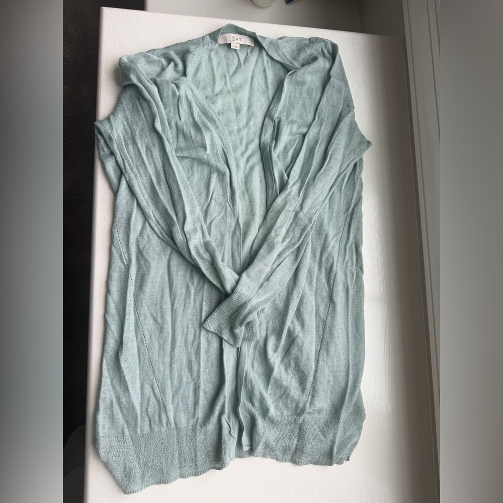 Ann Taylor LOFT Adult/Womens M Cardigan Teal/ Light Green Open Front Lightweight